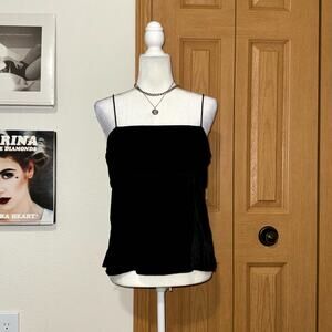 VTG Y2K J.Crew Camisole Top Womens 10 Black Velvet Square Neck Spaghetti Strap